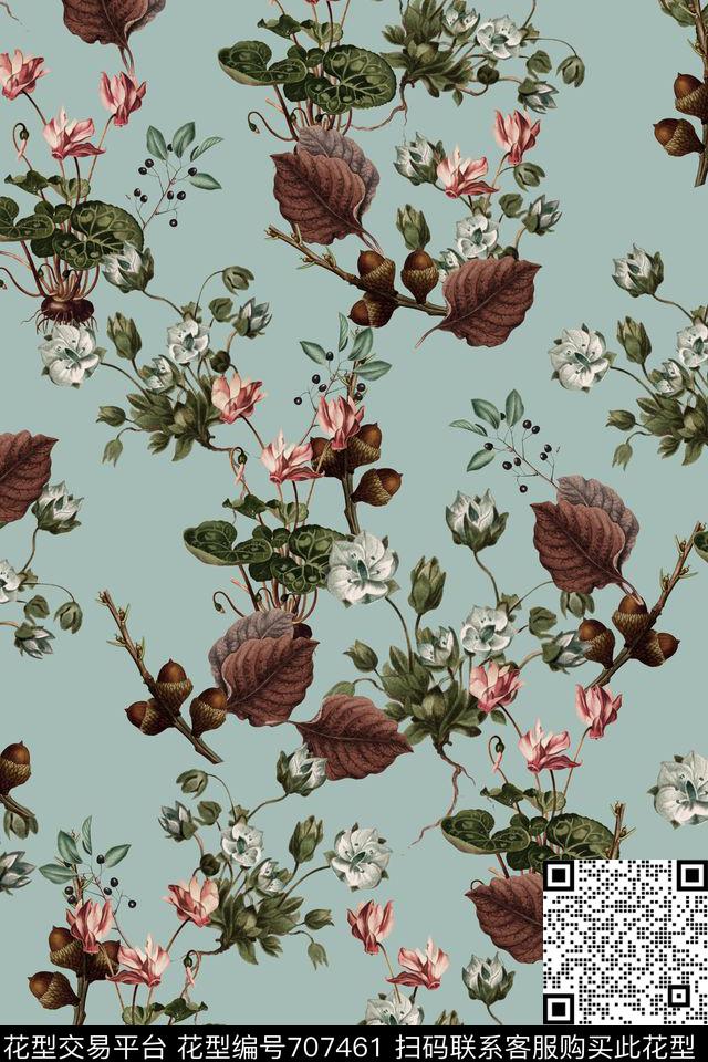 大花牡丹玫瑰数码印花华亿平台下载（图片编号: 707461） - 瓦栏（Walan）