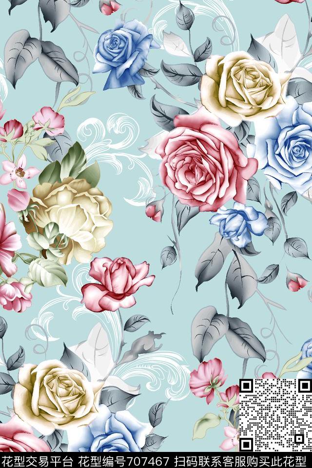 沙发布花卉卷草数码印花华亿平台下载（图片编号: 707467） - 瓦栏（Walan）