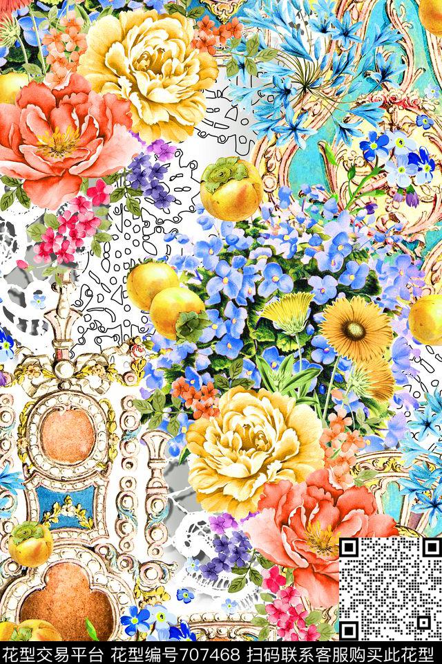 花卉蕾丝水果数码印花华亿平台下载（图片编号: 707468） - 瓦栏（Walan）