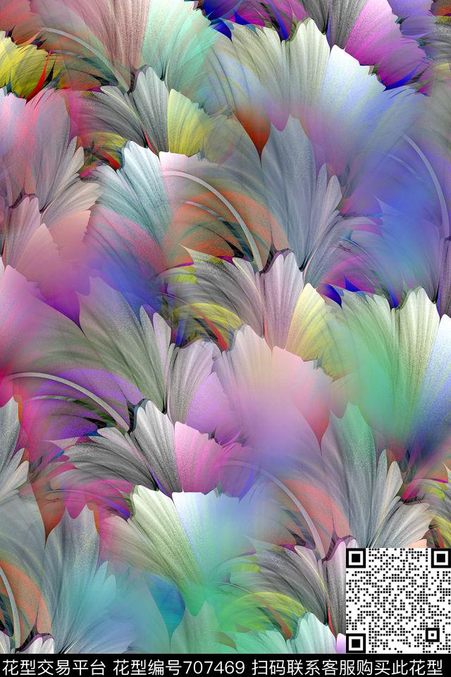 抽象分形羽毛数码印花华亿平台下载（图片编号: 707469） - 瓦栏（Walan）