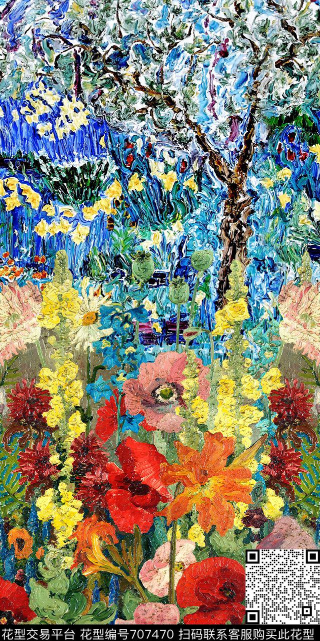 花卉油画肌理数码印花华亿平台下载（图片编号: 707470） - 瓦栏（Walan）