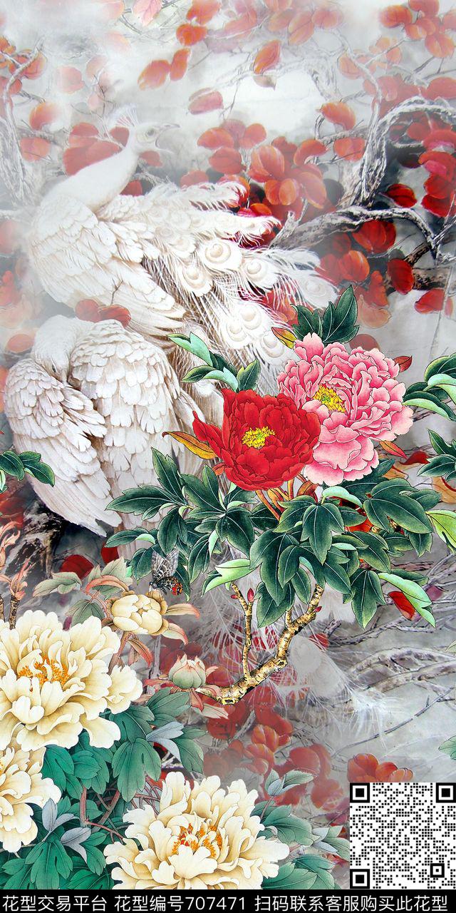 中国风国画花卉数码印花华亿平台下载（图片编号: 707471） - 瓦栏（Walan）