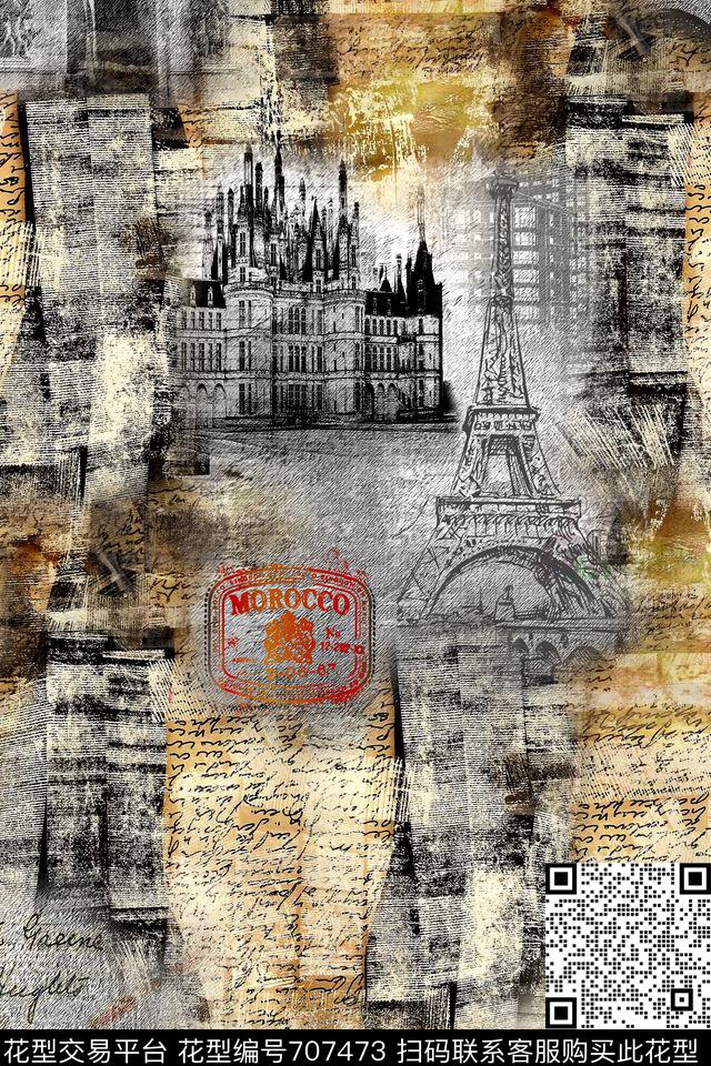 抽象风景建筑数码印花华亿平台下载（图片编号: 707473） - 瓦栏（Walan）