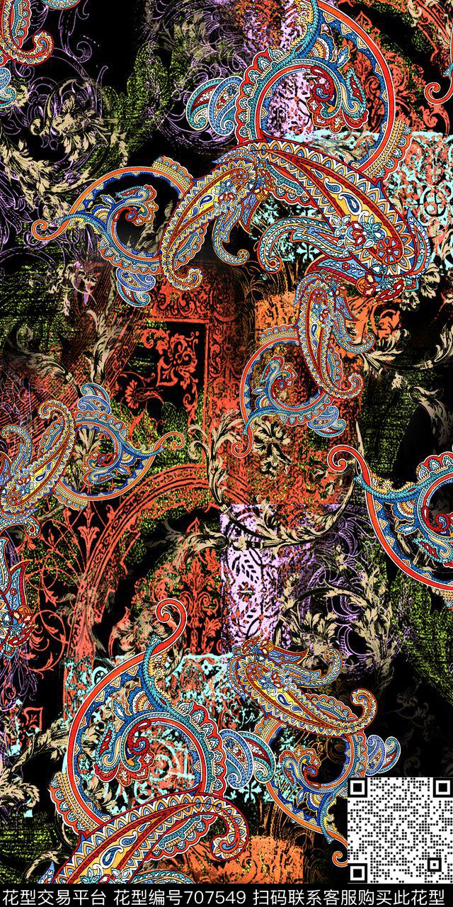 佩斯利东南亚卷草纹数码印花华亿平台下载（图片编号: 707549） - 瓦栏（Walan）