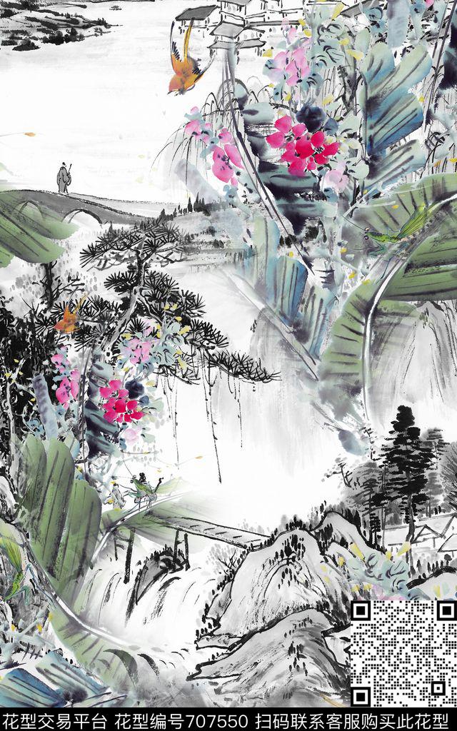 中国风国画花鸟数码印花华亿平台下载（图片编号: 707550） - 瓦栏（Walan）