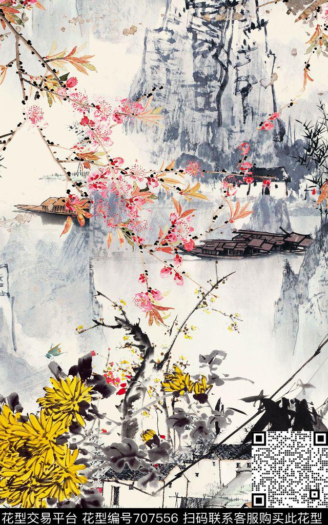 中国风国画梅花数码印花华亿平台下载（图片编号: 707556） - 瓦栏（Walan）