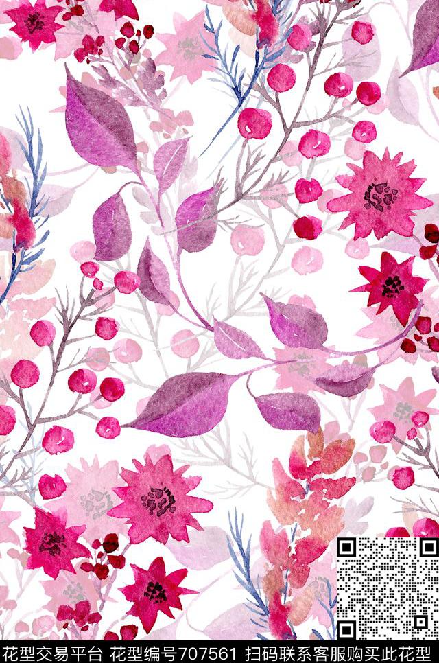 花朵花卉水彩数码印花华亿平台下载（图片编号: 707561） - 瓦栏（Walan）