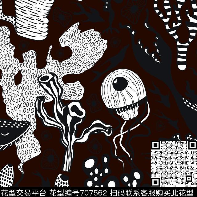 白花黑底黑白花传统印花华亿平台下载（图片编号: 707562） - 瓦栏（Walan）