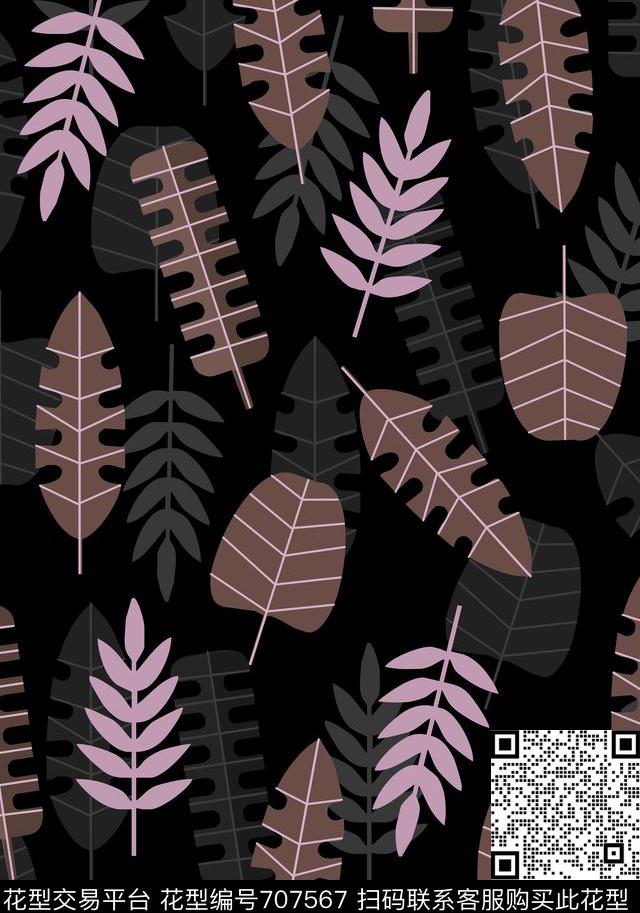 叶子趣味简约风格叶子自然风传统印花华亿平台下载（图片编号: 707567） - 瓦栏（Walan）