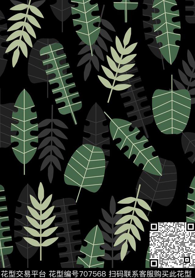 叶子趣味简约风格叶子自然风传统印花华亿平台下载（图片编号: 707568） - 瓦栏（Walan）