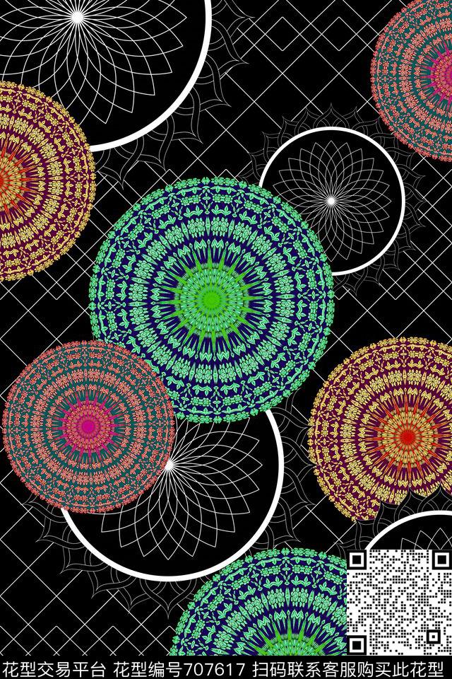 曼陀罗民族风圆形花纹传统印花华亿平台下载（图片编号: 707617） - 瓦栏（Walan）