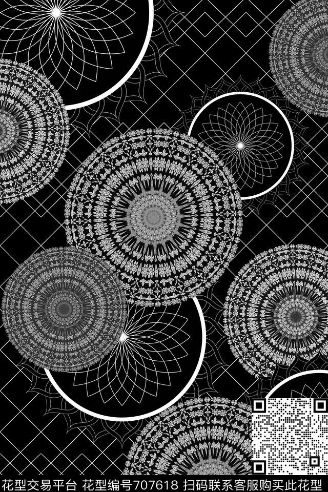 曼陀罗民族风圆形花纹传统印花华亿平台下载（图片编号: 707618） - 瓦栏（Walan）