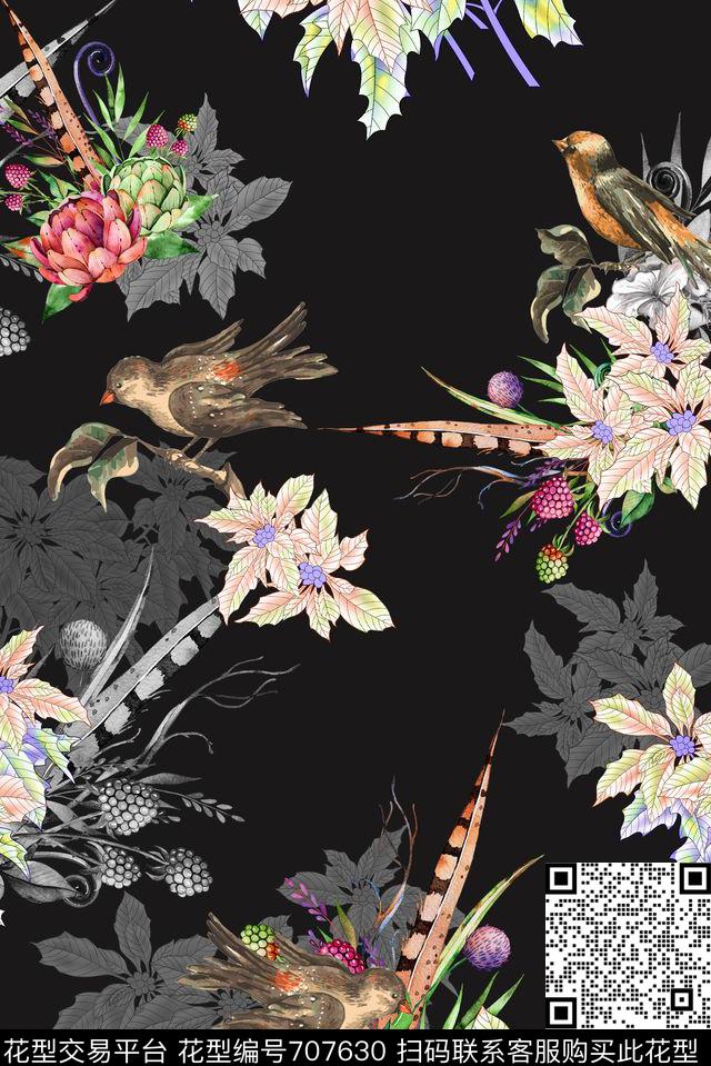 花鸟乱花零点--女装数码印花华亿平台下载（图片编号: 707630） - 瓦栏（Walan）
