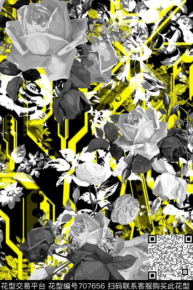 flowersarrowsyellow数码印花华亿平台下载（图片编号: 707656） - 瓦栏（Walan）