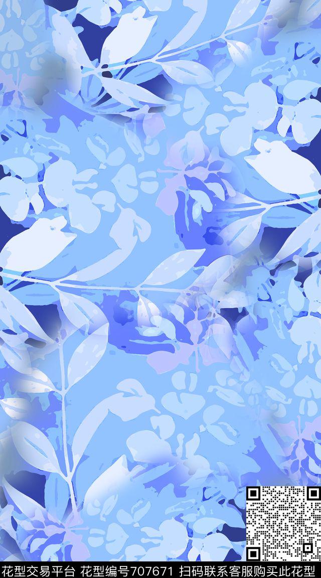 迷彩图案时尚抽象青蓝雅韵系列传统印花华亿平台下载（图片编号: 707671） - 瓦栏（Walan）