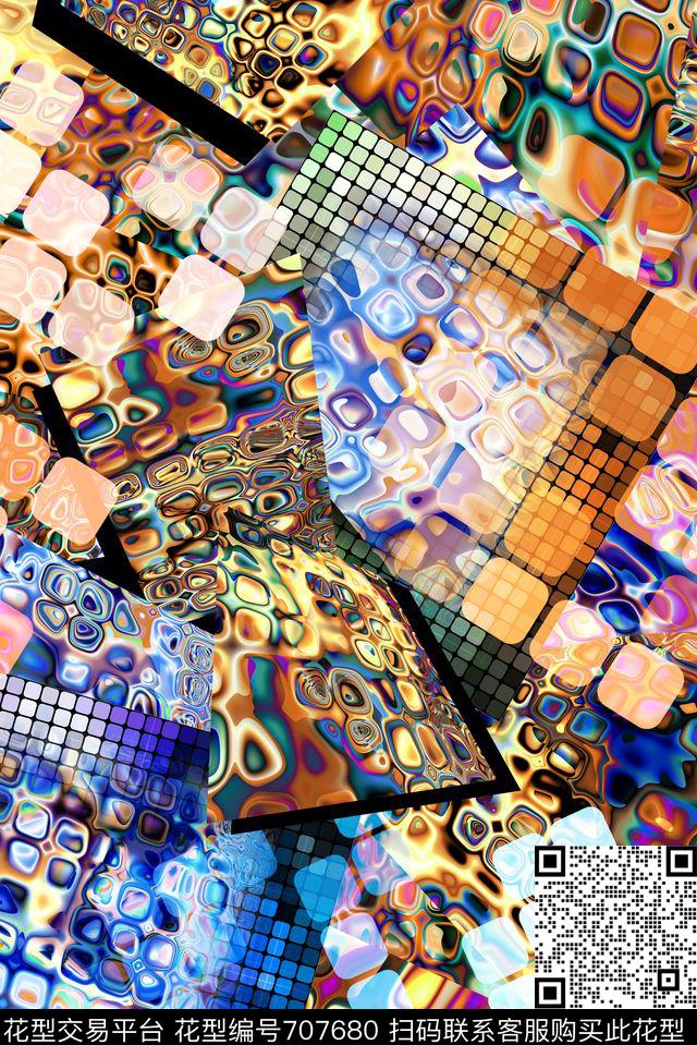 数码抽象格子数码印花华亿平台下载（图片编号: 707680） - 瓦栏（Walan）