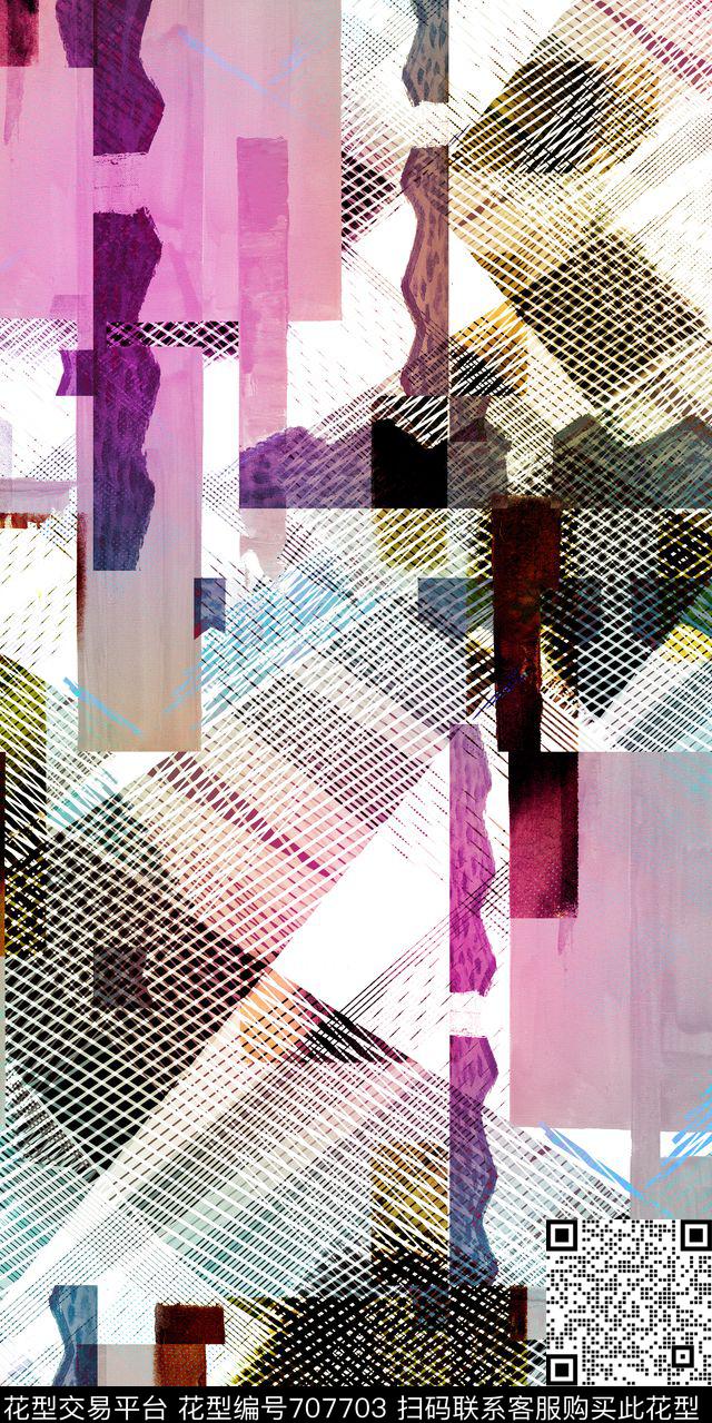 格子几何抽象数码印花华亿平台下载（图片编号: 707703） - 瓦栏（Walan）