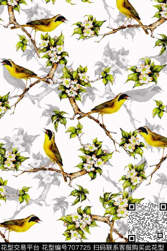 花卉花鸟树枝数码印花华亿平台下载（图片编号: 707725） - 瓦栏（Walan）