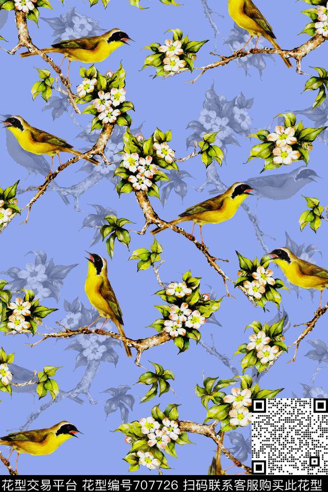花卉花鸟树枝数码印花华亿平台下载（图片编号: 707726） - 瓦栏（Walan）