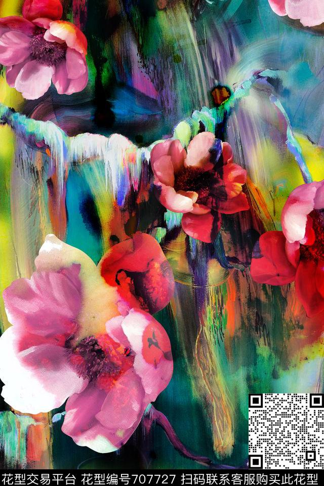 油画花卉肌理数码印花华亿平台下载（图片编号: 707727） - 瓦栏（Walan）