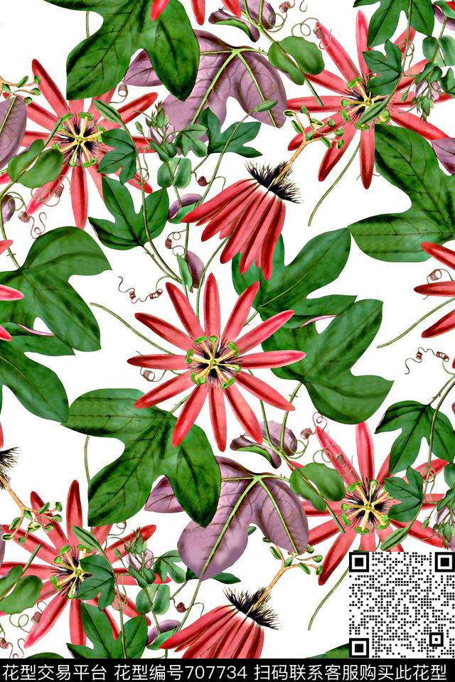 抽象手绘满版花卉草木藤蔓花卉时尚潮流大牌复古欧美风女装花卉数码印花华亿平台下载（图片编号: 707734） - 瓦栏（Walan）