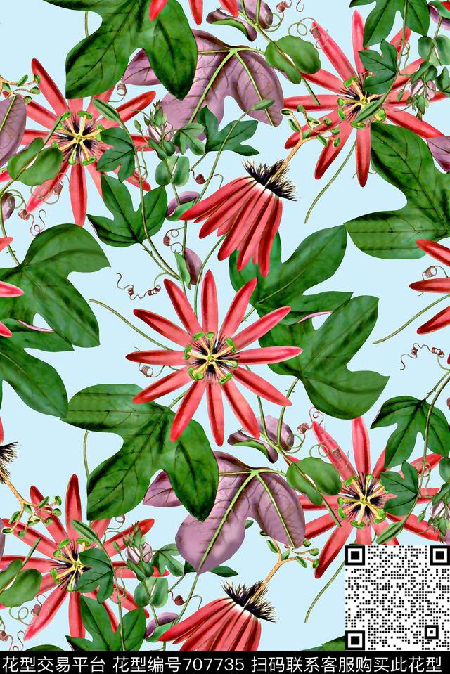 抽象手绘满版花卉草木藤蔓花卉时尚潮流大牌复古欧美风女装花卉数码印花华亿平台下载（图片编号: 707735） - 瓦栏（Walan）