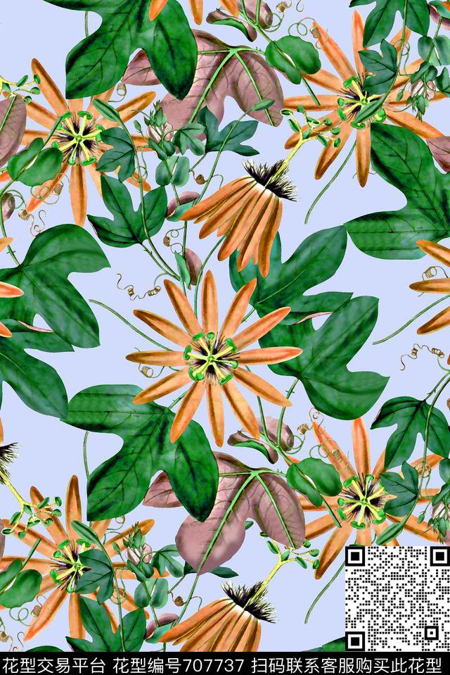 抽象手绘满版花卉草木藤蔓花卉时尚潮流大牌复古欧美风女装花卉数码印花华亿平台下载（图片编号: 707737） - 瓦栏（Walan）