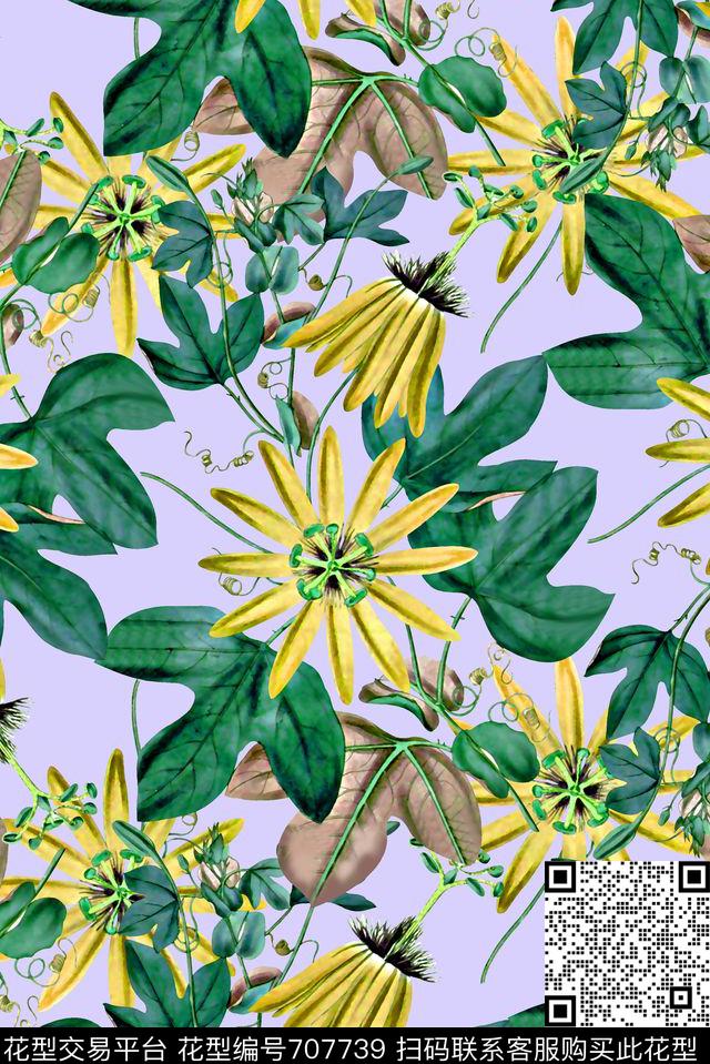 抽象手绘满版花卉草木藤蔓花卉时尚潮流大牌复古欧美风女装花卉数码印花华亿平台下载（图片编号: 707739） - 瓦栏（Walan）