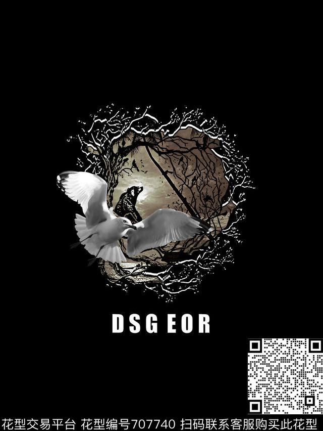 自然风景飞鸟男装T恤数码印花华亿平台下载（图片编号: 707740） - 瓦栏（Walan）