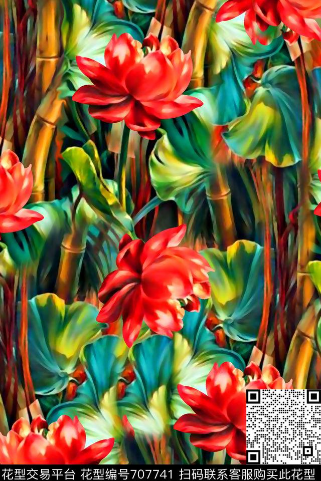 抽象手绘满版花卉草木最新高清数码水彩花卉时尚潮流大牌复古欧美风女装花卉数码印花华亿平台下载（图片编号: 707741） - 瓦栏（Walan）