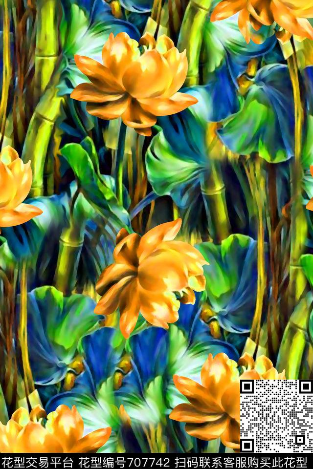 抽象手绘满版花卉草木最新高清数码水彩花卉时尚潮流大牌复古欧美风女装花卉数码印花华亿平台下载（图片编号: 707742） - 瓦栏（Walan）