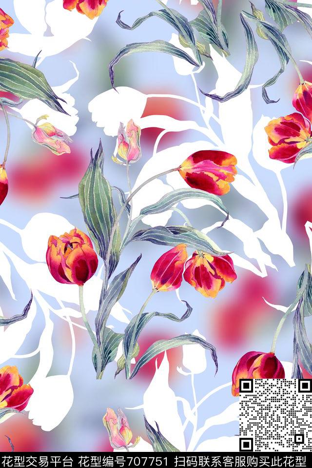 抽象手绘复古纹理花卉时尚潮流女装裙子窗帘印花朦胧渐变纹理几何印花数码印花华亿平台下载（图片编号: 707751） - 瓦栏（Walan）