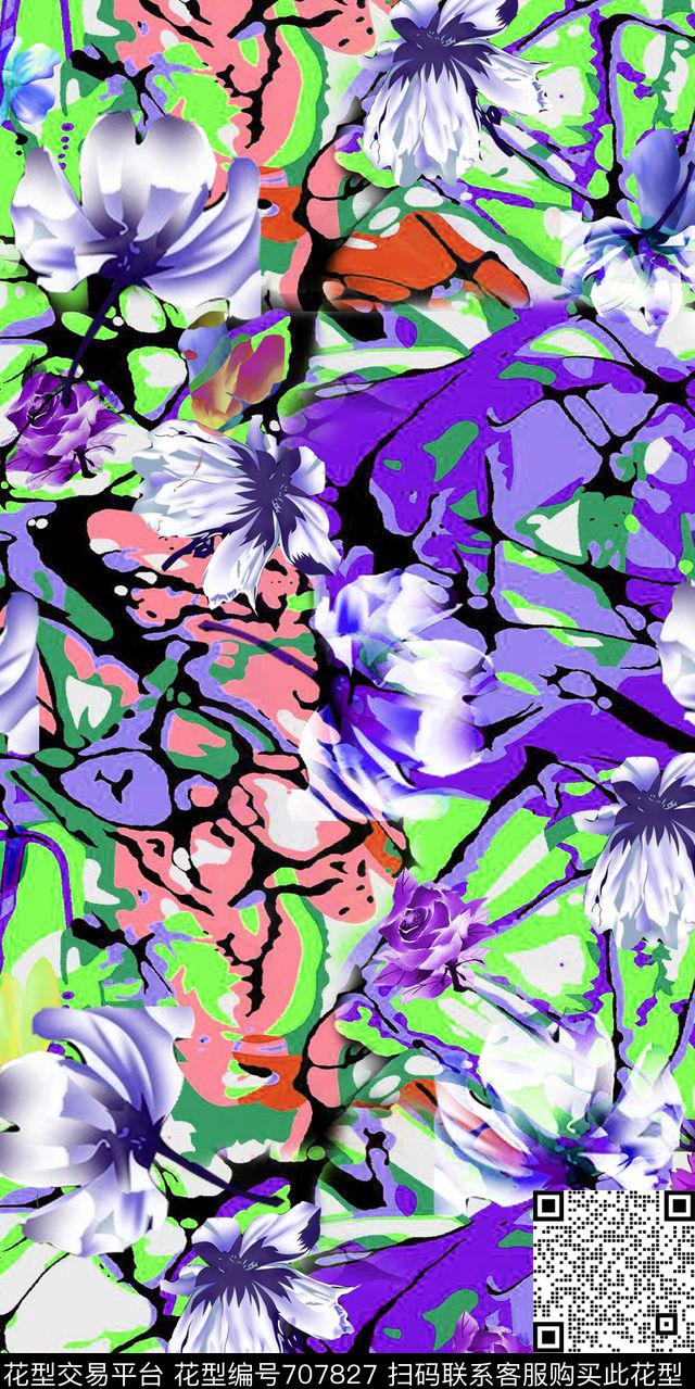 小碎花玫瑰荷花数码印花华亿平台下载（图片编号: 707827） - 瓦栏（Walan）