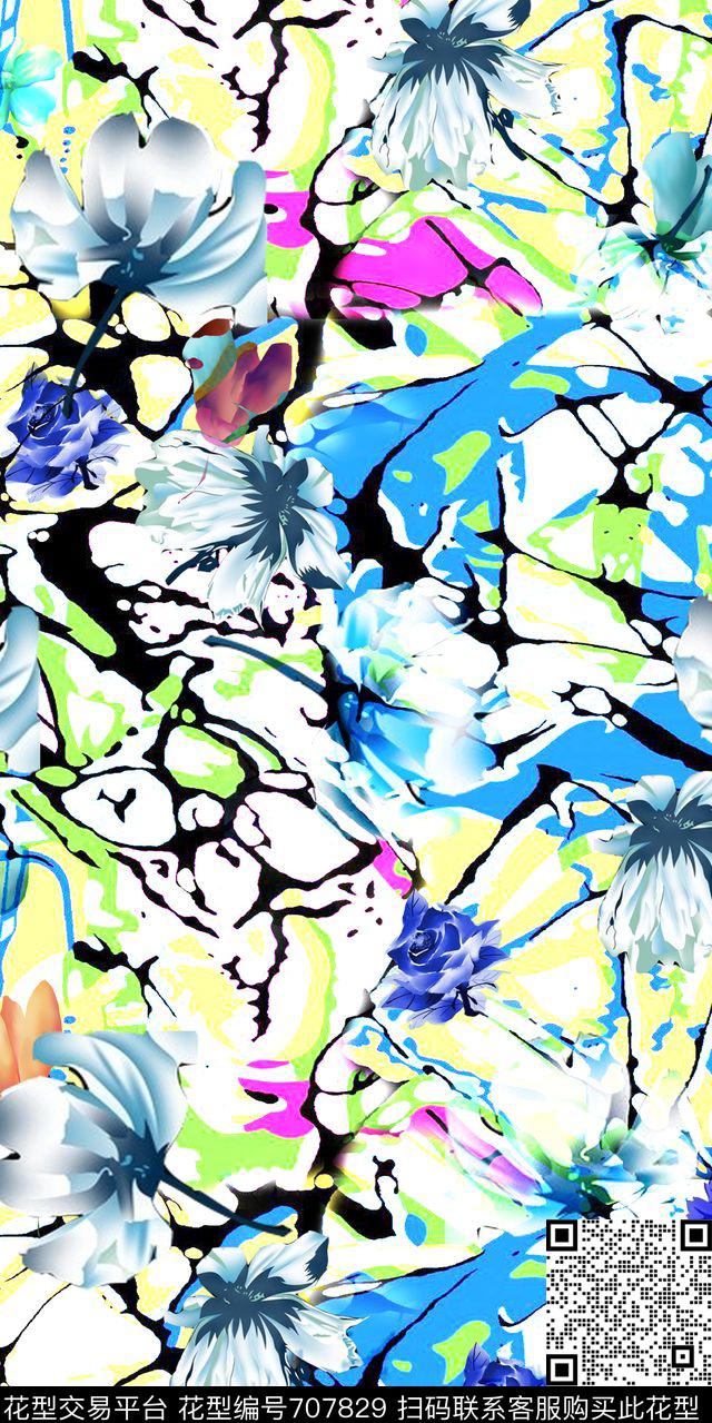 小碎花玫瑰荷花数码印花华亿平台下载（图片编号: 707829） - 瓦栏（Walan）