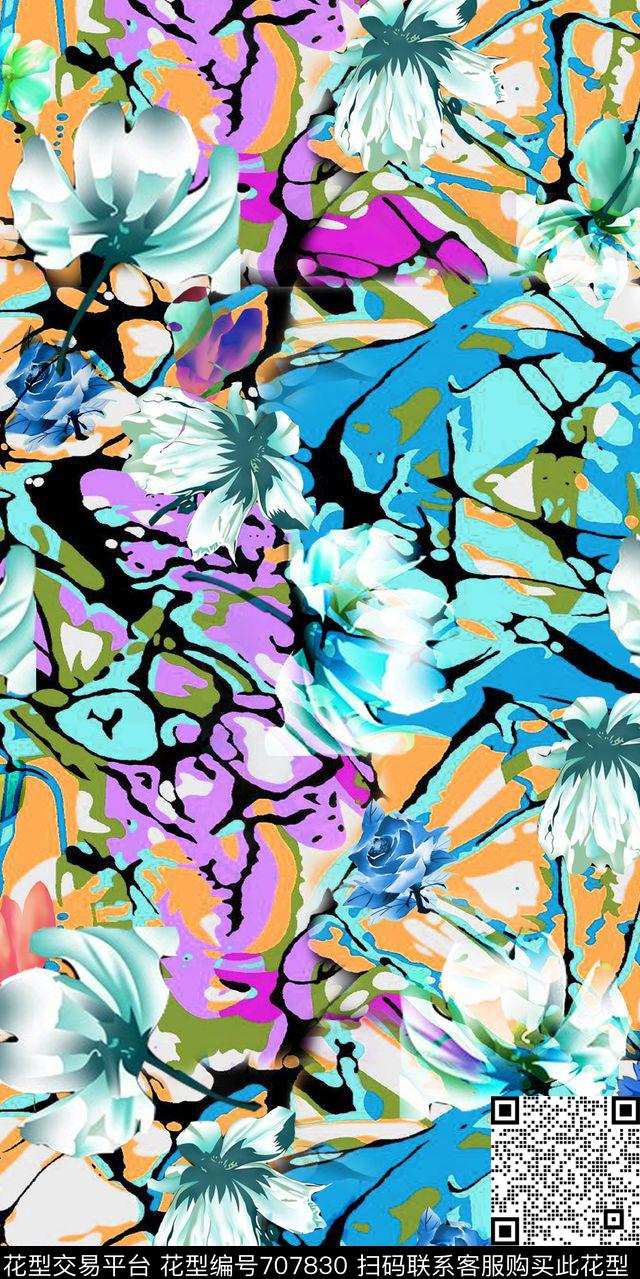 小碎花玫瑰荷花数码印花华亿平台下载（图片编号: 707830） - 瓦栏（Walan）