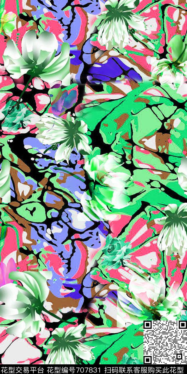 小碎花玫瑰荷花数码印花华亿平台下载（图片编号: 707831） - 瓦栏（Walan）