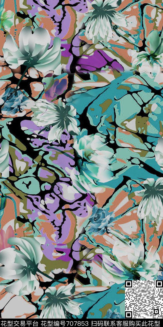 小碎花玫瑰荷花数码印花华亿平台下载（图片编号: 707853） - 瓦栏（Walan）