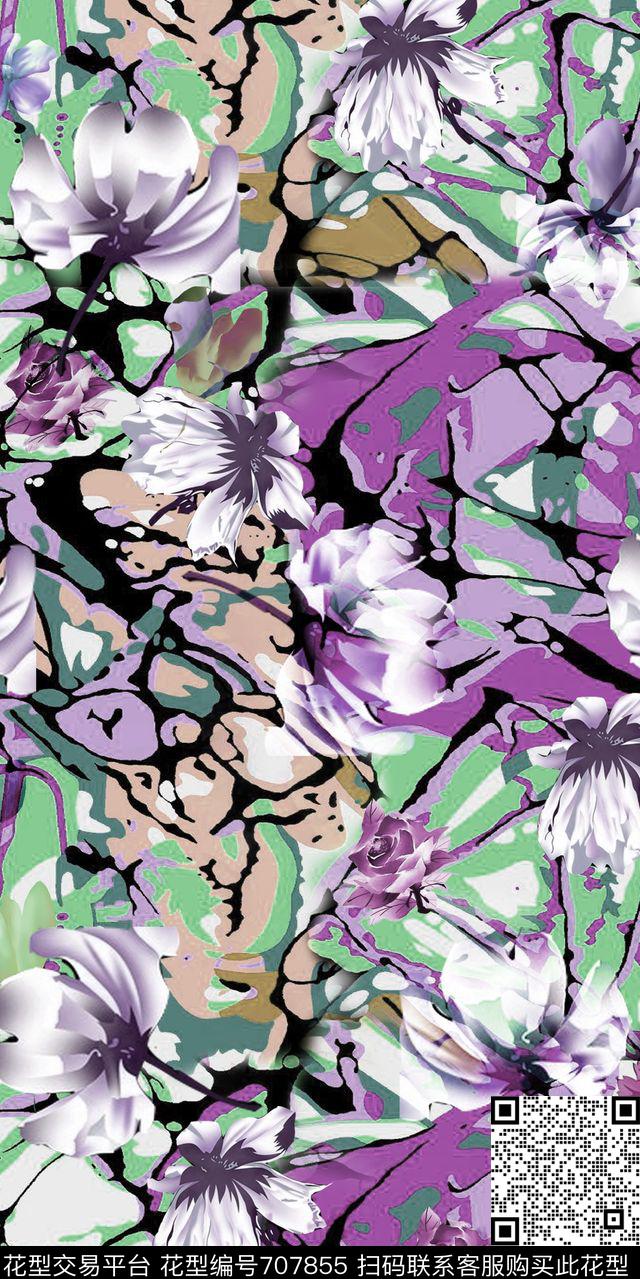 小碎花玫瑰荷花数码印花华亿平台下载（图片编号: 707855） - 瓦栏（Walan）