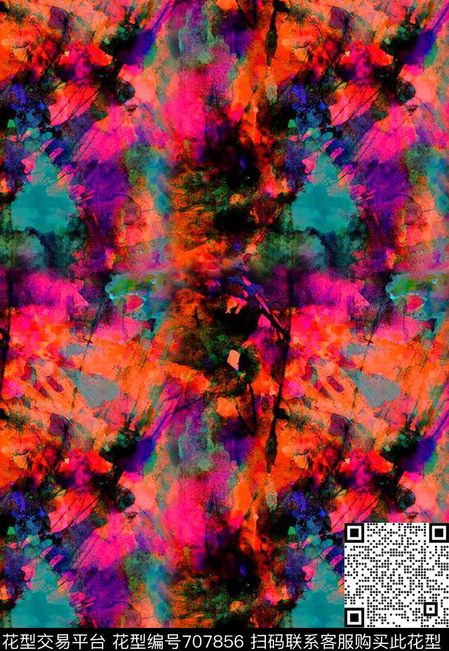 肌理抽象水墨数码印花华亿平台下载（图片编号: 707856） - 瓦栏（Walan）