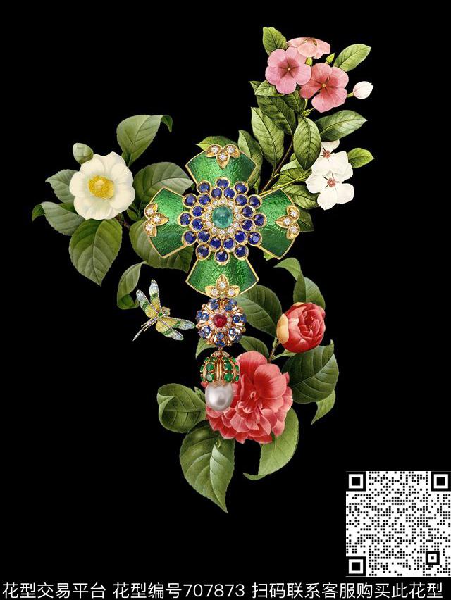 花朵珠宝欧式数码印花华亿平台下载（图片编号: 707873） - 瓦栏（Walan）