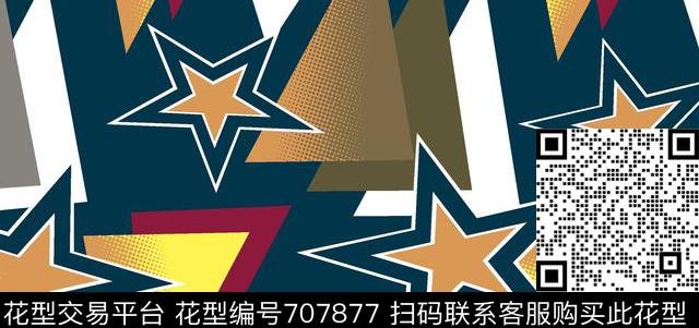 不规则几何几何五角星数码印花华亿平台下载（图片编号: 707877） - 瓦栏（Walan）