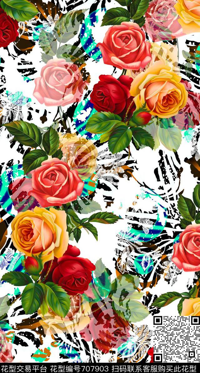 MAX-女装花卉手绘复古玫瑰数码印花华亿平台下载（图片编号: 707903） - 瓦栏（Walan）