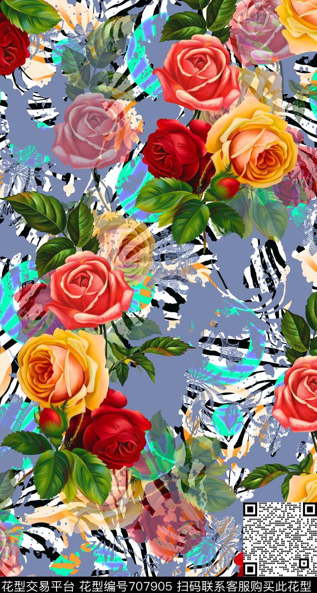 MAX-女装花卉手绘复古玫瑰数码印花华亿平台下载（图片编号: 707905） - 瓦栏（Walan）