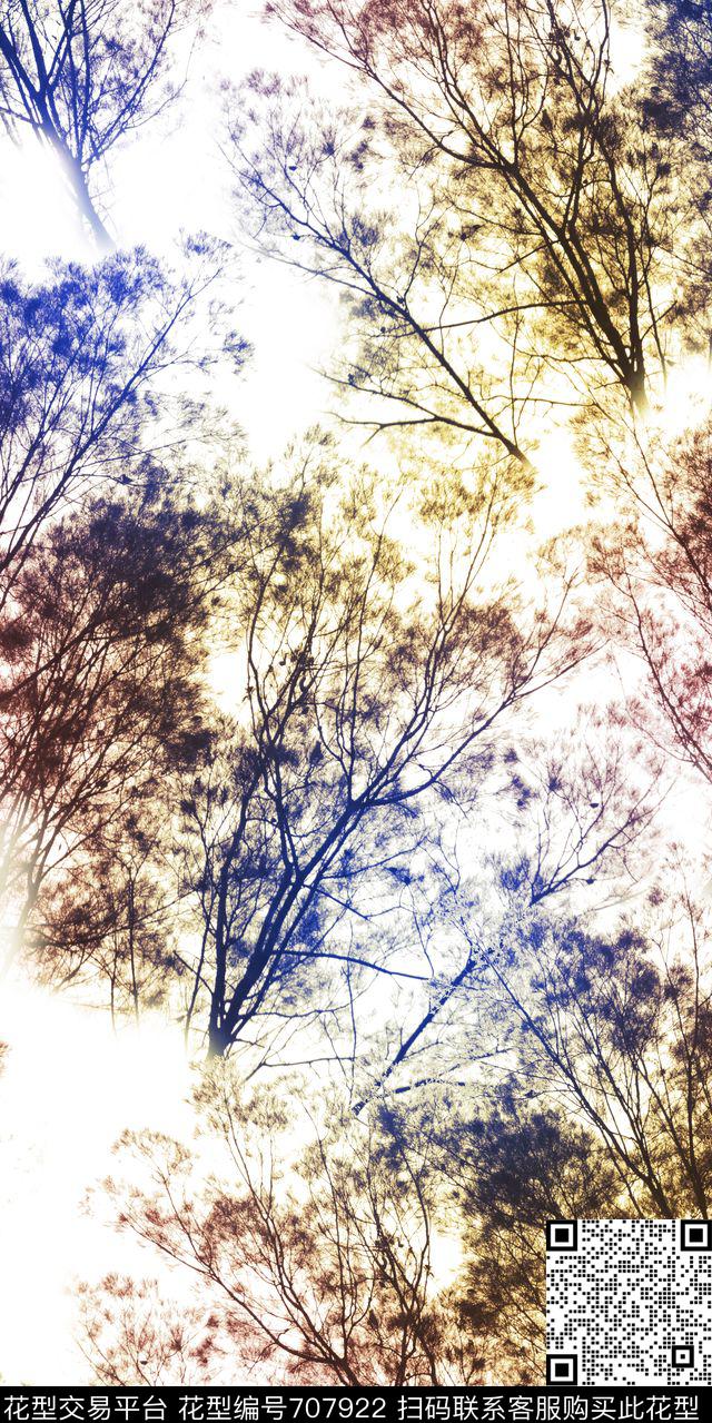 风景树木树枝数码印花华亿平台下载（图片编号: 707922） - 瓦栏（Walan）