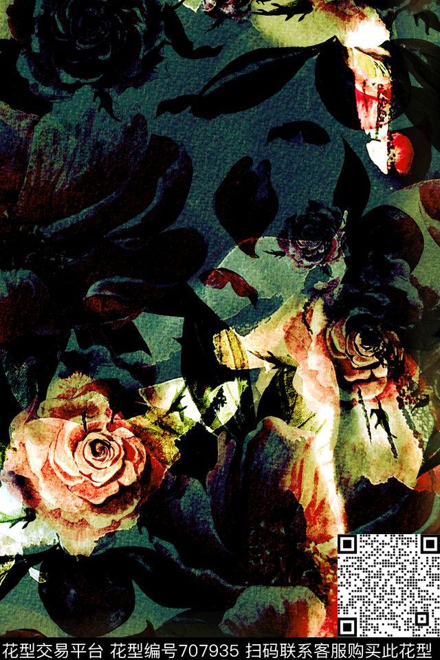 玫瑰花卉肌理数码印花华亿平台下载（图片编号: 707935） - 瓦栏（Walan）