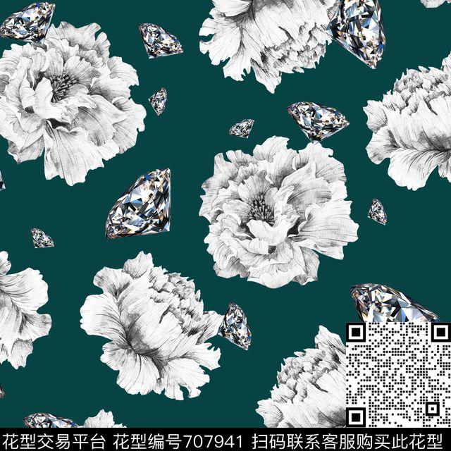 花朵花卉水钻数码印花华亿平台下载（图片编号: 707941） - 瓦栏（Walan）