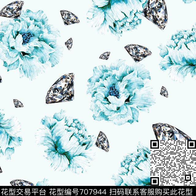 花朵花卉水钻数码印花华亿平台下载（图片编号: 707944） - 瓦栏（Walan）