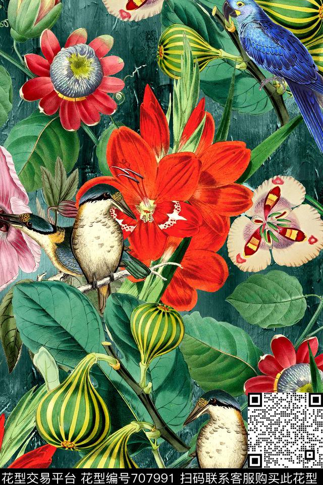 时尚手绘花卉数码印花华亿平台下载（图片编号: 707991） - 瓦栏（Walan）