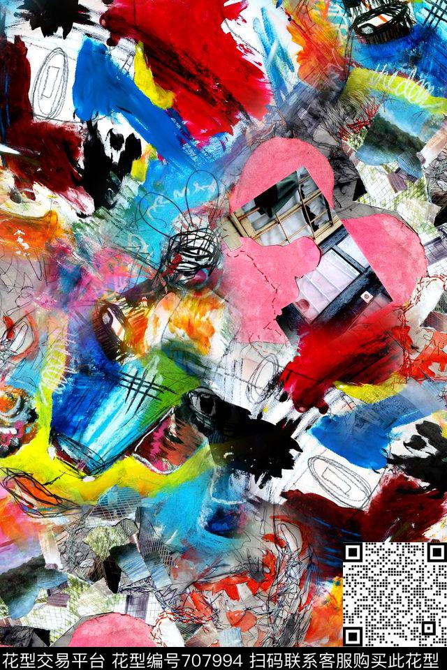 抽象几何拼接数码印花华亿平台下载（图片编号: 707994） - 瓦栏（Walan）