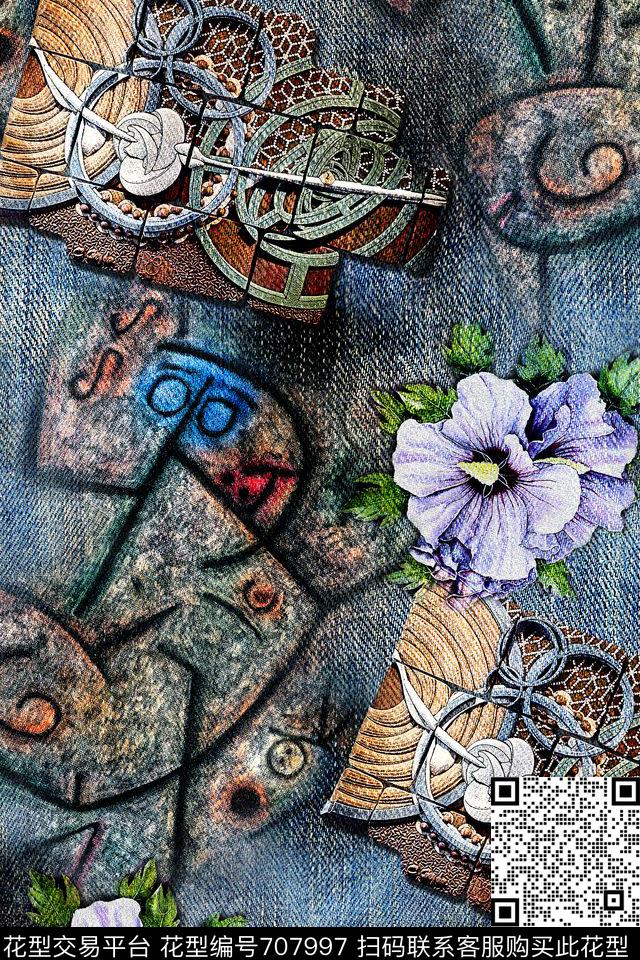 抽象几何花卉数码印花华亿平台下载（图片编号: 707997） - 瓦栏（Walan）